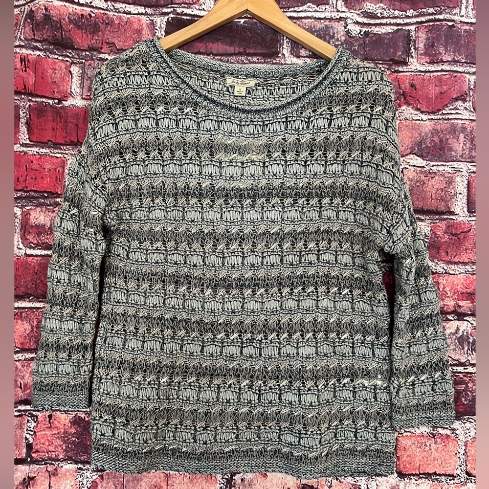 NWT Lucky Brand Metallic Open Knit Pullover Sweater Size S Gray